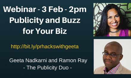 Publicity Hacks and Buzz: Webinar on 3 Feb with Ramon and Geeta (Baby Got Booked) – 2pm EST