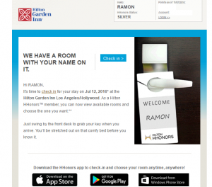Email Personalization Works: Hilton Garden Inn “Welcomes Ramon” via Email